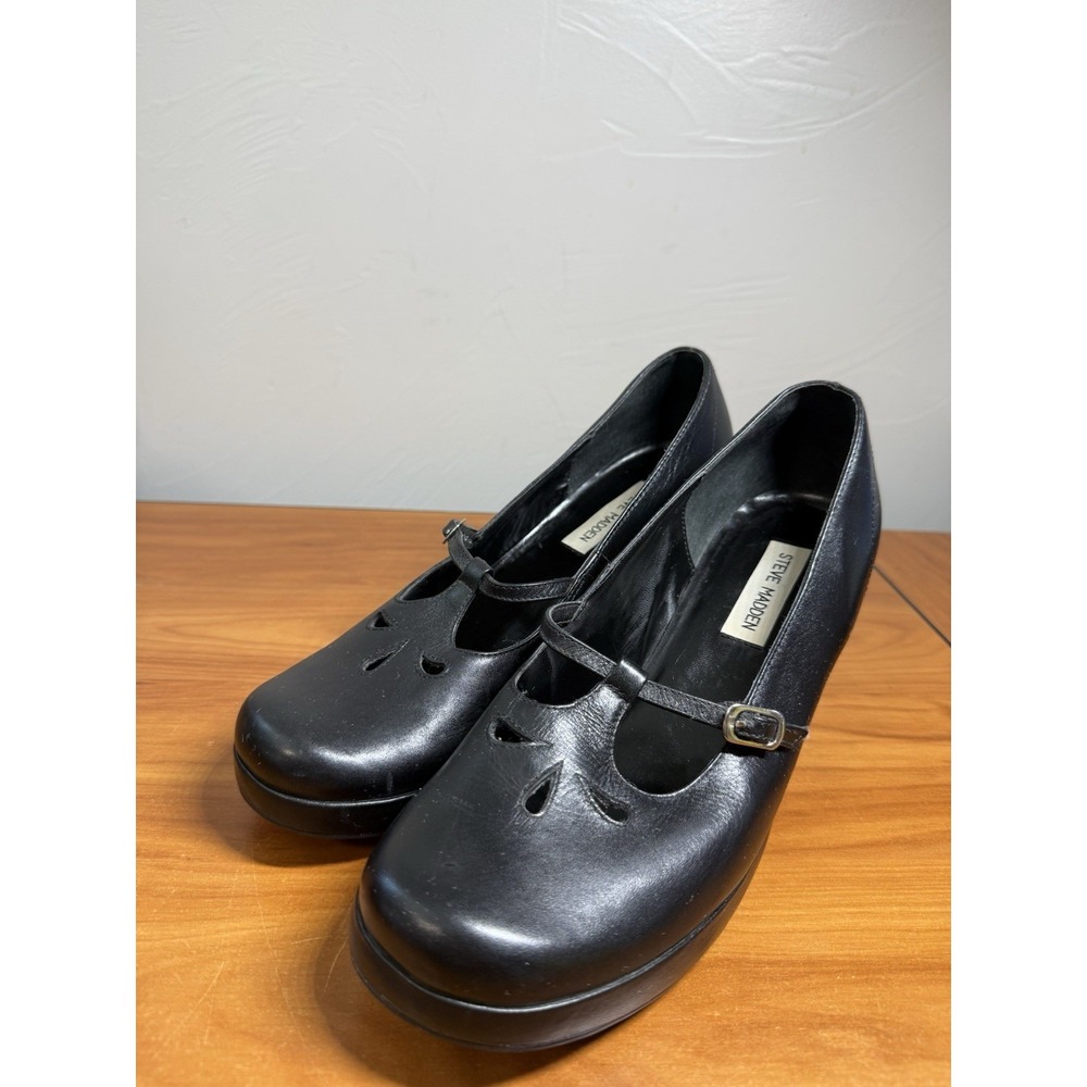 Vintage Y2K Steve Madden Mariam Leather Mary Jane Heels Womens Perforated 10B